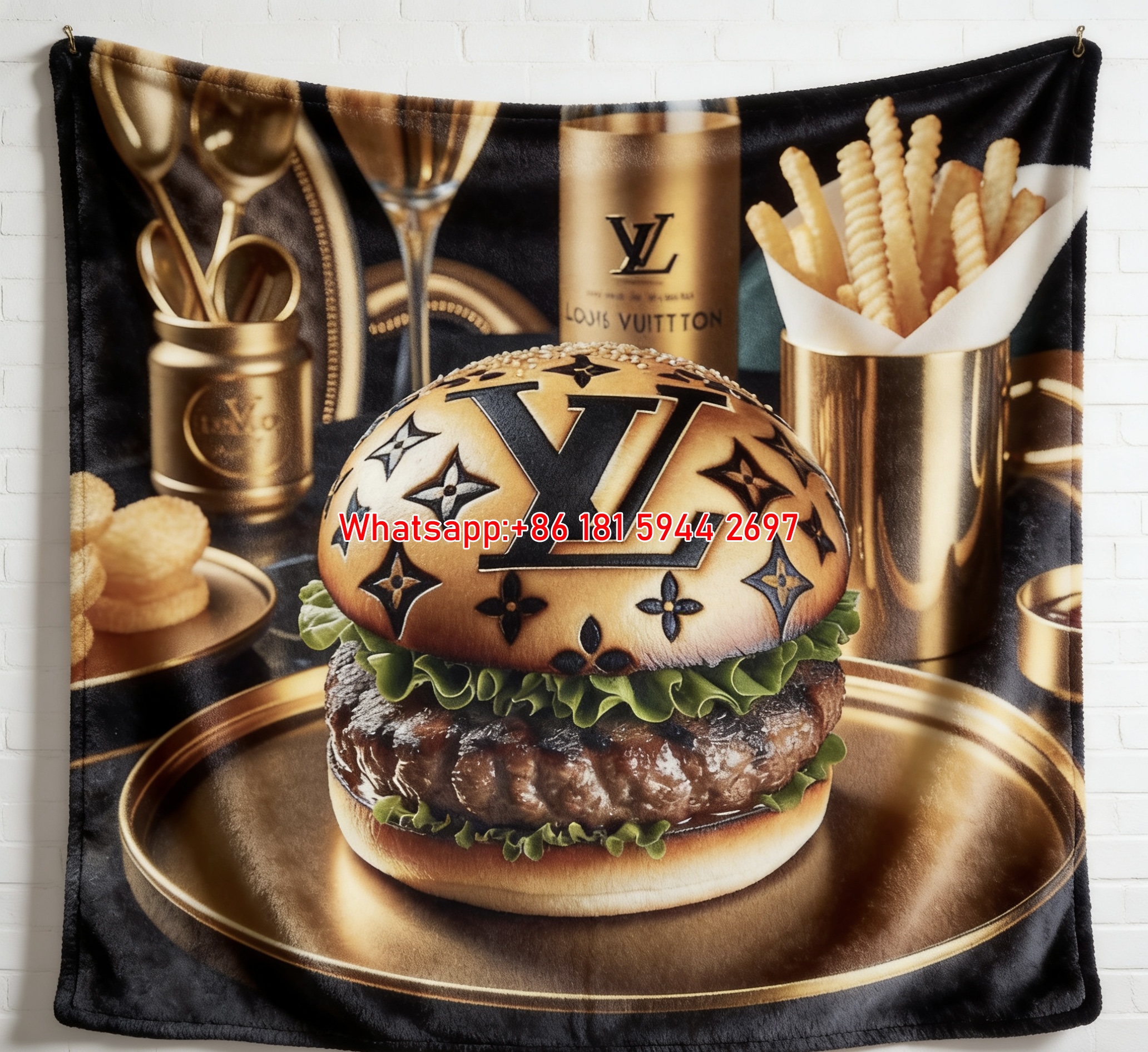 Luxury Fast Food LV Flannel Throw Blanket 256